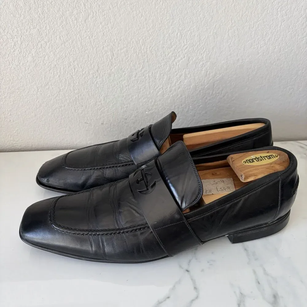 Gucci Interlocking GG Leather Slip On Loafers Size 10.5 Black